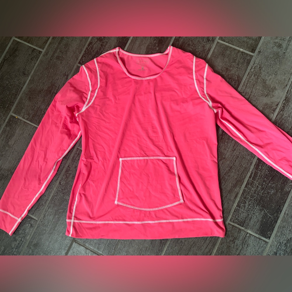 ATHLETA Women's Athletic Athleisure Top Long‎ Sleeve Pink Front Pocket Sz Large